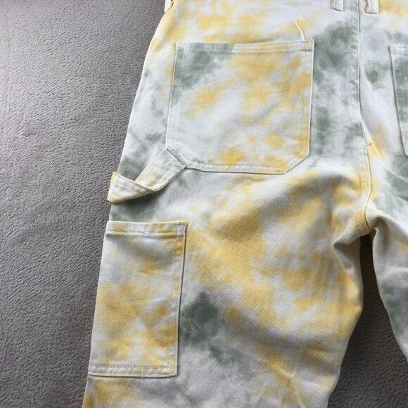 PacSun Mens Carpenter Pants 32 Yellow Cargo Tie-Dye Relaxed Fit Frayed Hem Y2K - Picture 9 of 13